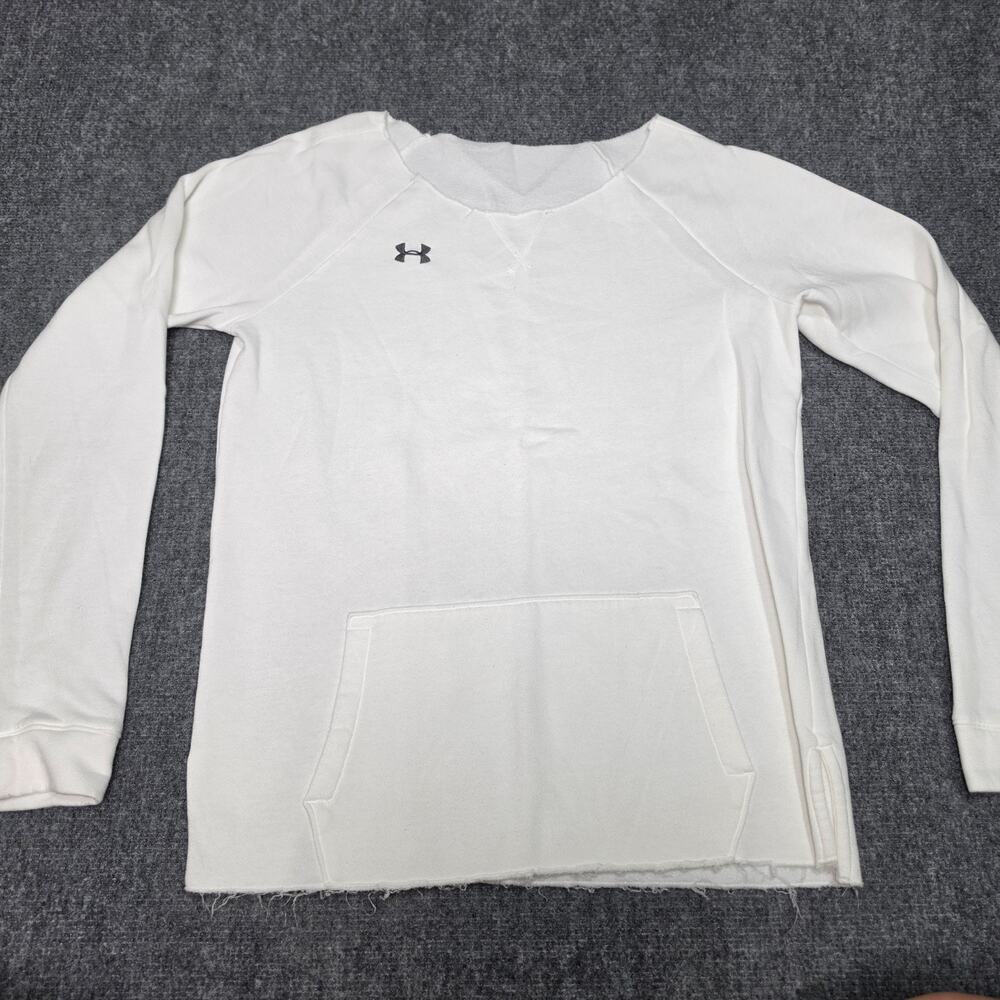 Under Armour Women’s White Hustle Fleece Raw Hem Crew Sweatshirt Pullover